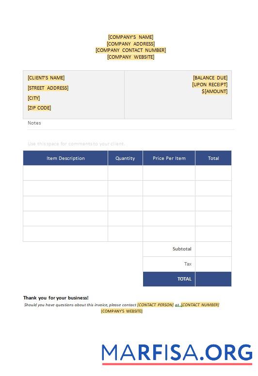 Realistic Free Blank Invoice Template